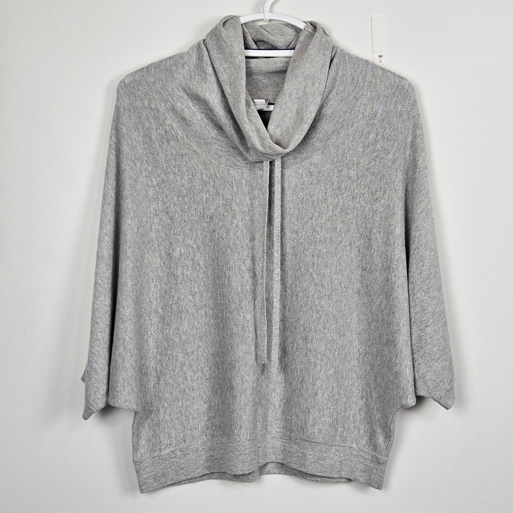 Pure Jill Sweater Sz XS PETITE Gray Organic Cotton Cashmere Cowl Neck Batwing